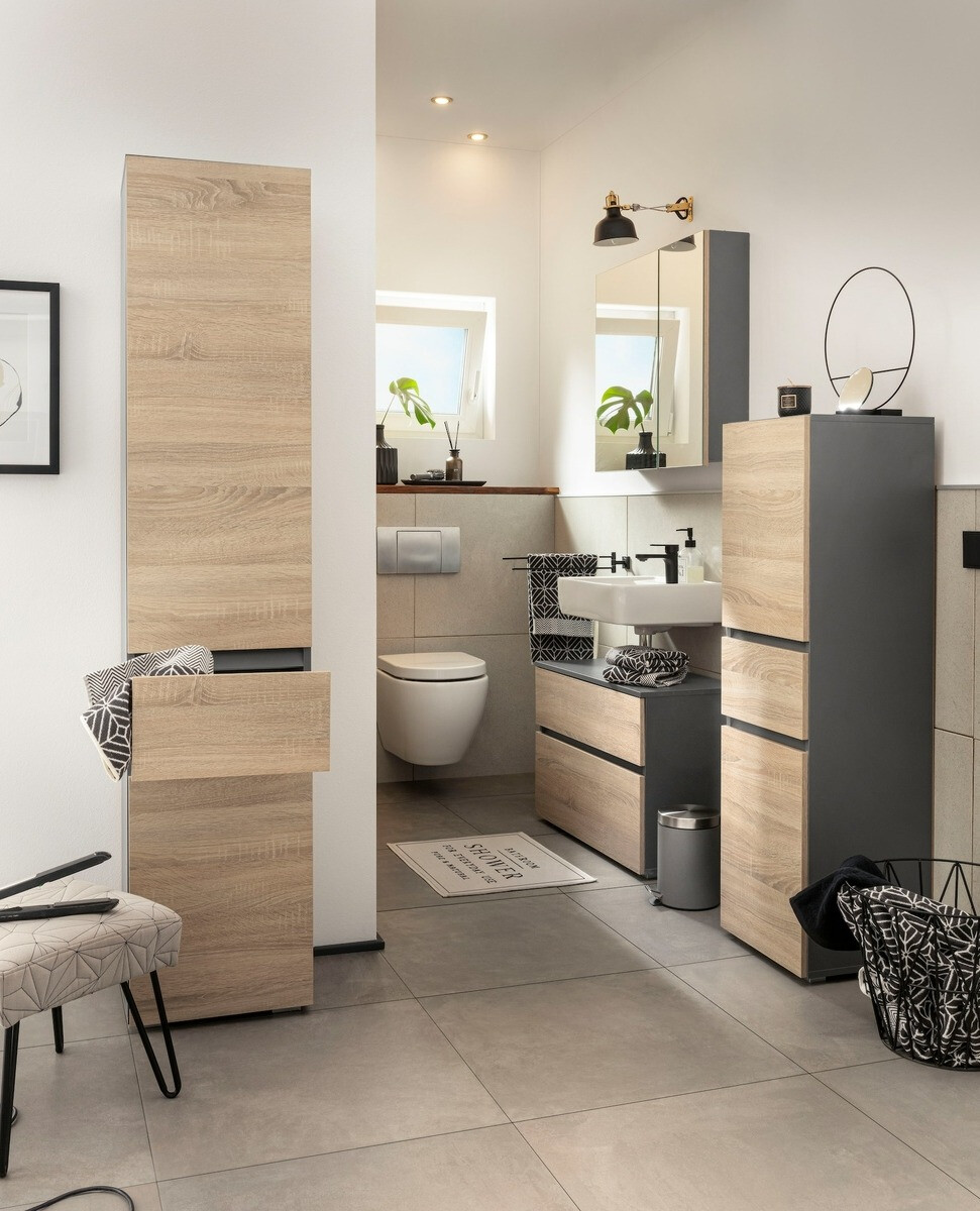 Beépített fürdőszoba szekrény Soncamu 102 (Antracit + Tölgy)