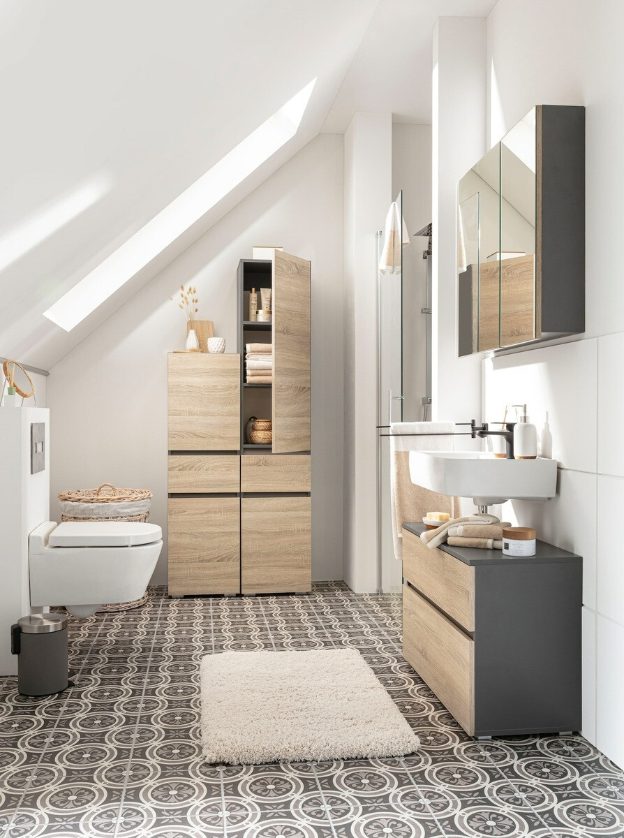 Beépített fürdőszoba szekrény Soncamu 102 (Antracit + Tölgy)