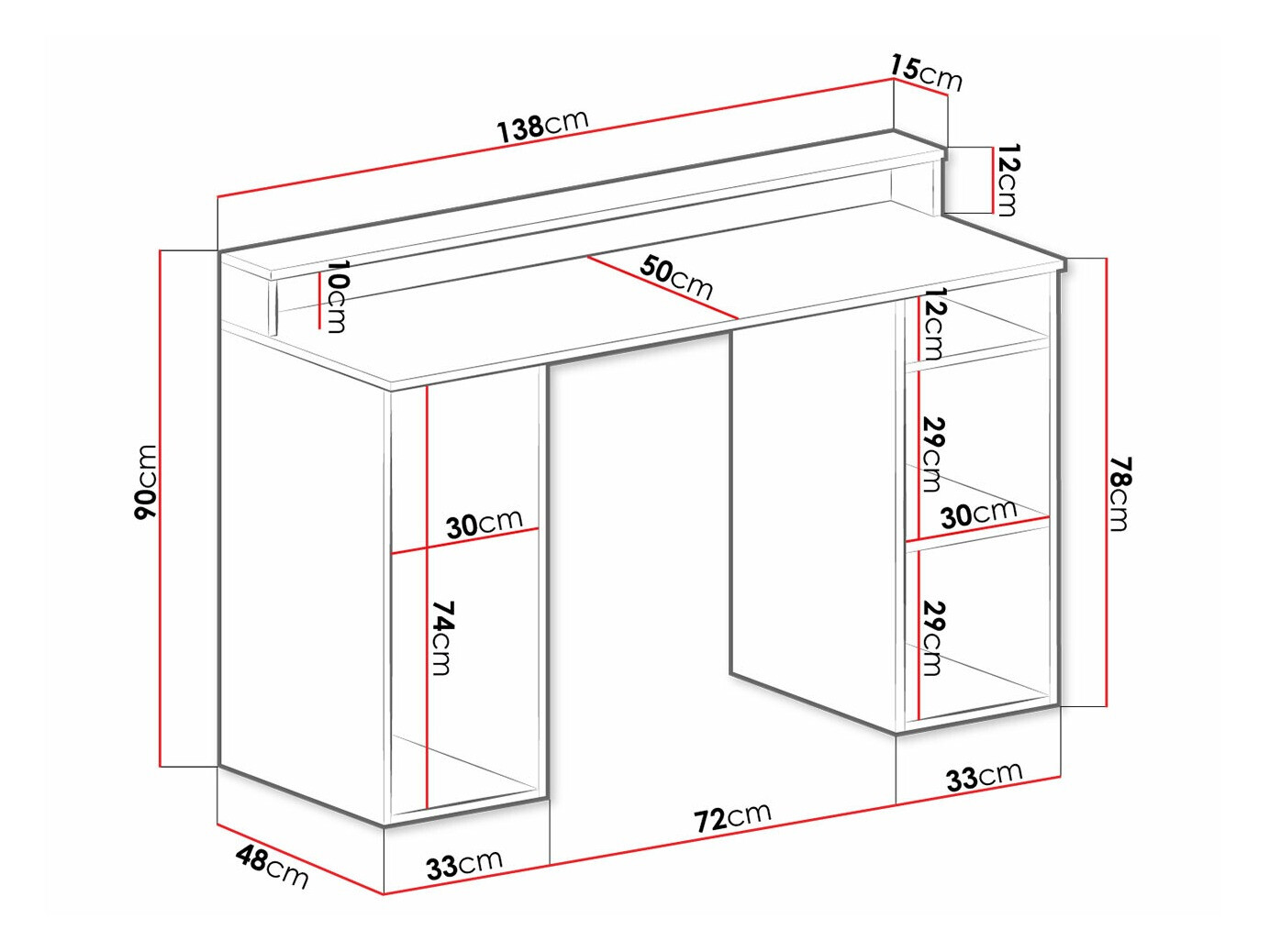 Gamer asztal Hartford 323 (Fehér)