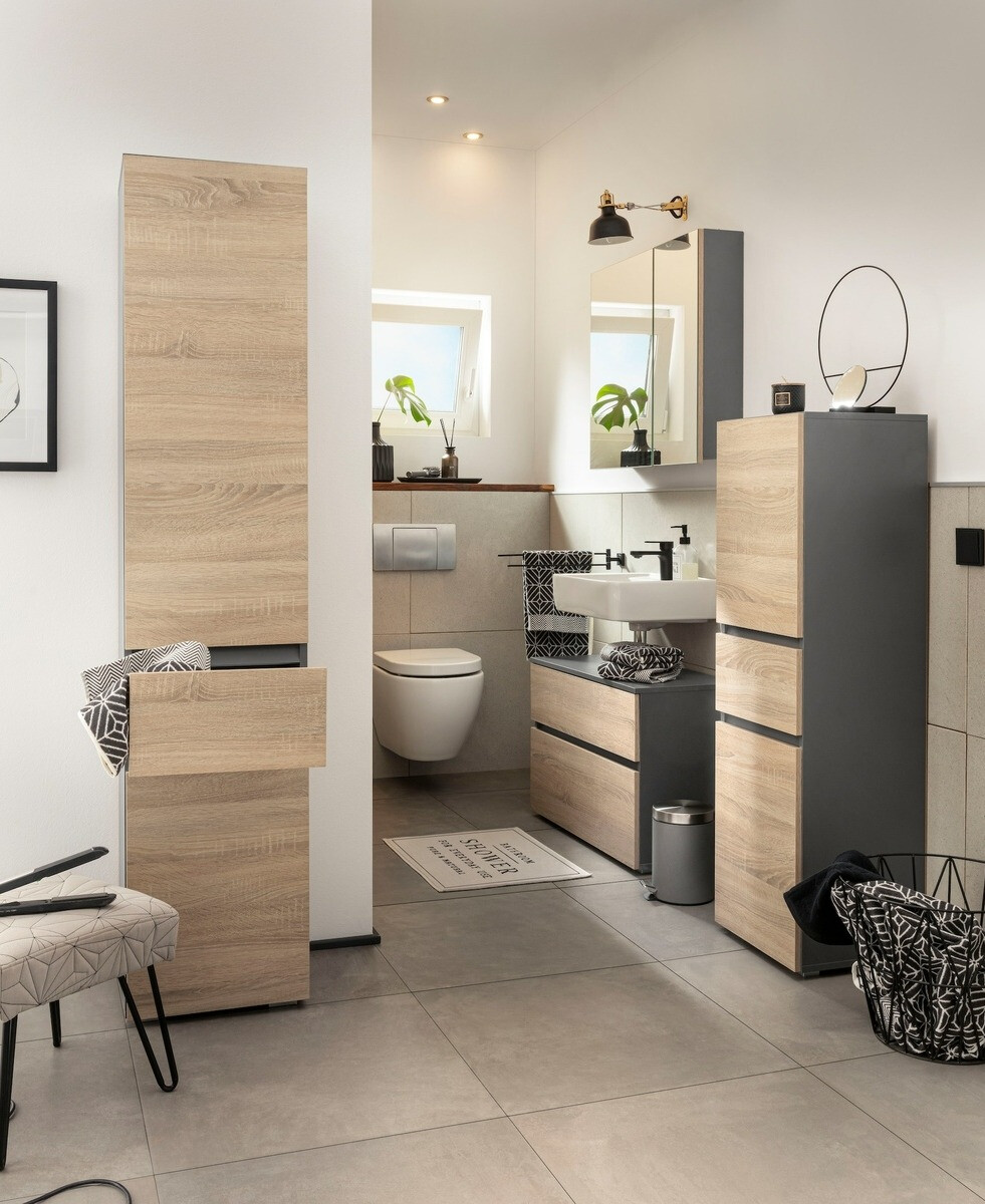 Beépített fürdőszoba szekrény Soncamu 106 (Antracit + Tölgy)