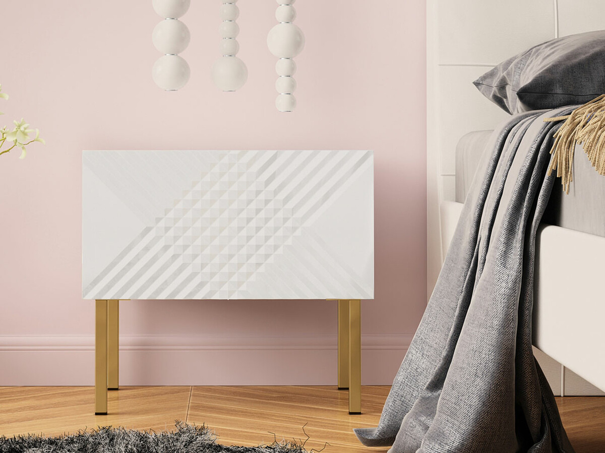 Éjjeliszekrény Levelbu 102 (Fehér + Fényes fehér)