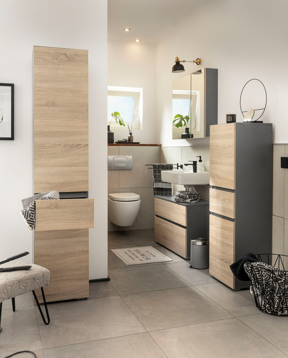 Fürdőszoba tükörszekrény Soncamu 104 (Antracit + Sonoma tölgy)