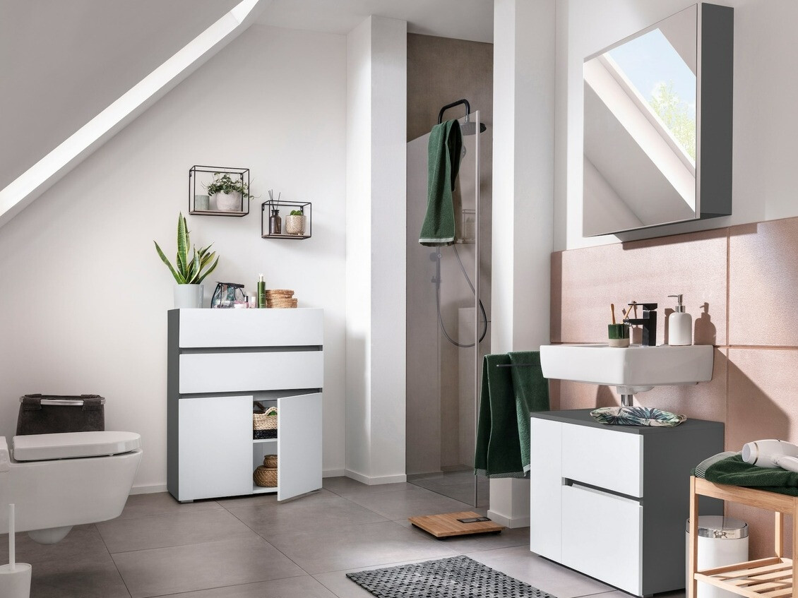 Mosdó alatti álló szekrény Soncamu 108 (Fehér + Antracit)