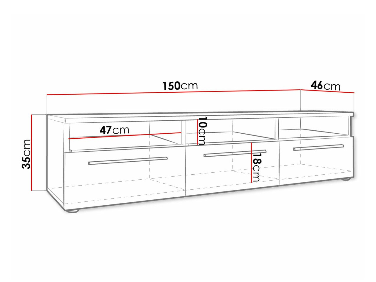 TV-állvány Uva I (Fehér + Fényes fekete)