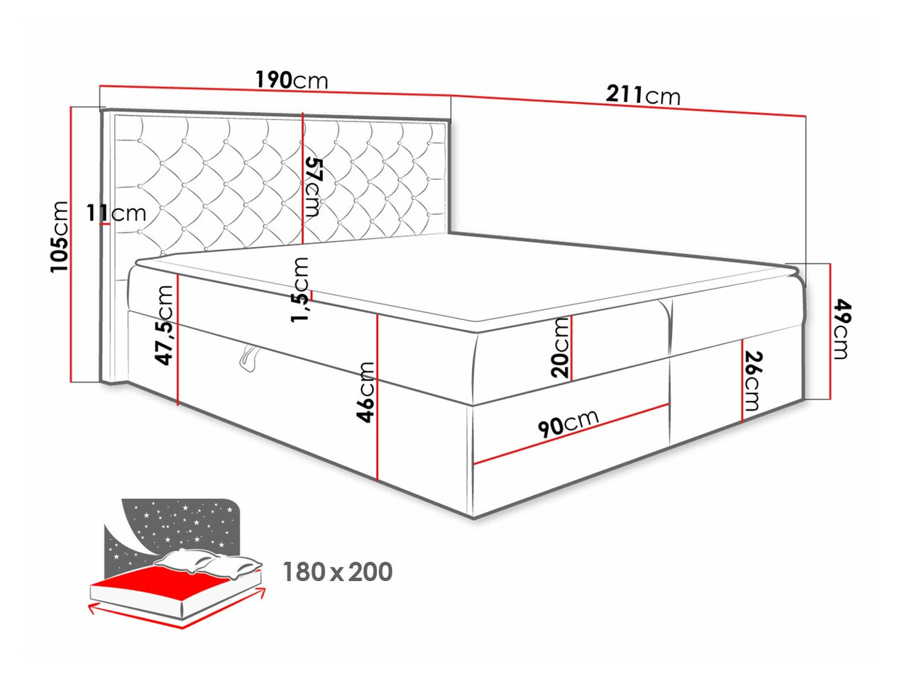 Kontinentális ágy Navis I (Wotan tölgy + Faro 4)