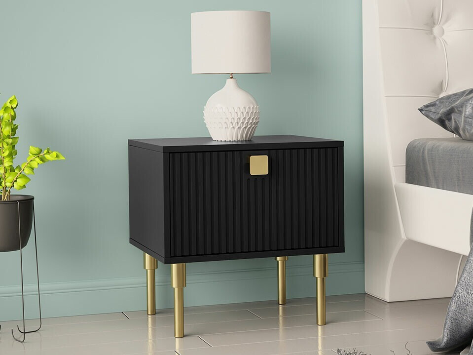 Éjjeliszekrény Merced 121 (Fekete + Aranysárga)