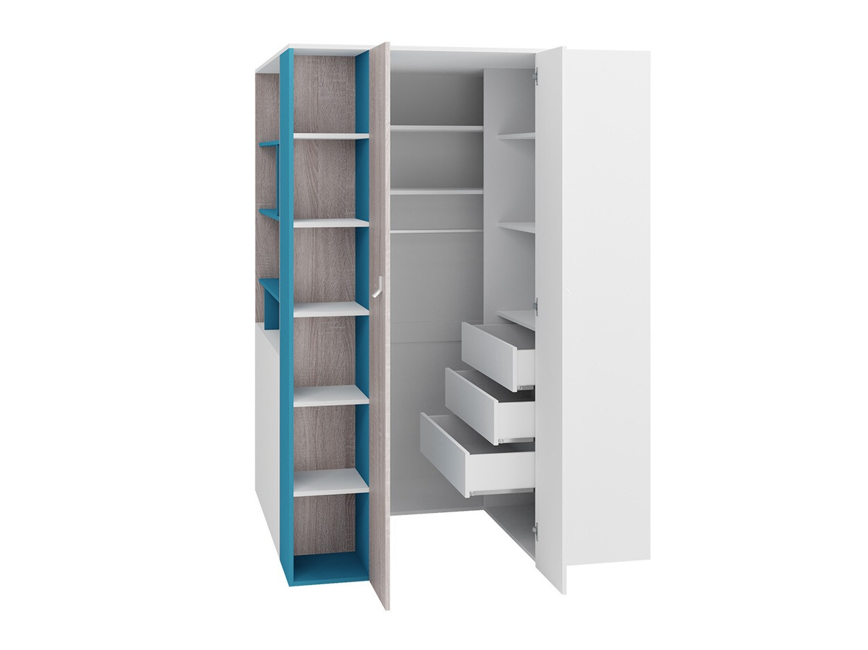 Gyerekszoba garnitúra Camteso 115 (Fehér + Tölgy + Türkiz)