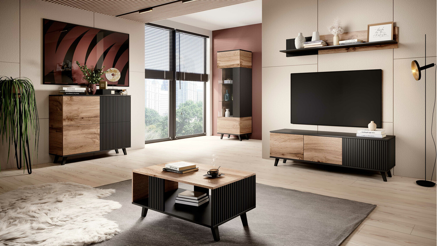 Fali polc Luelia 117 (Fekete + Wotan tölgy)