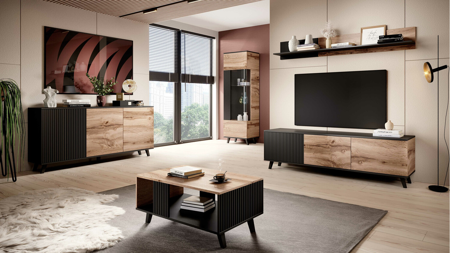 Könyvespolc Luelia 112 (Fekete + Wotan tölgy)