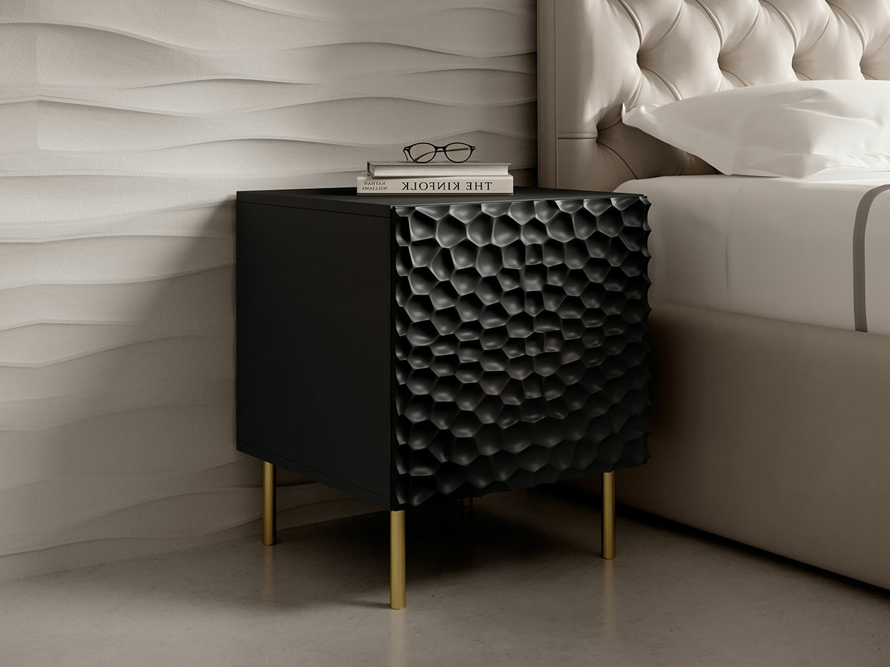 Éjjeliszekrény szett Charlotte 172 (Fekete + Aranysárga)