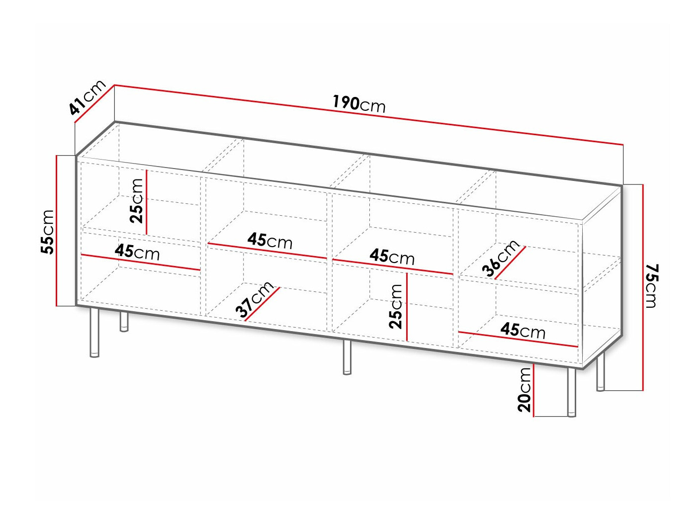 Szekrény Charlotte 170 (Fehér + Fekete)
