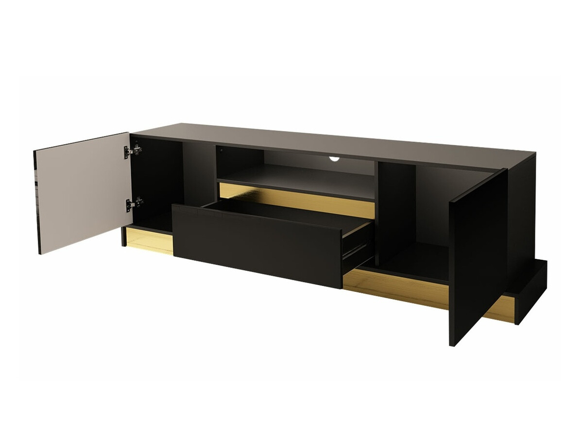 TV-állvány Merced 106 (Fekete + Fényes fekete + Aranysárga)