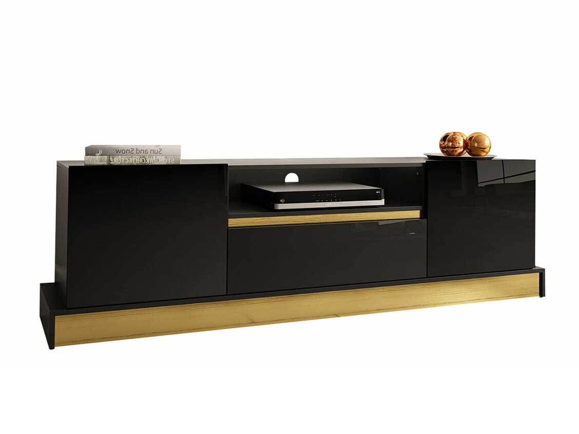TV-állvány Merced 106 (Fekete + Fényes fekete + Aranysárga)