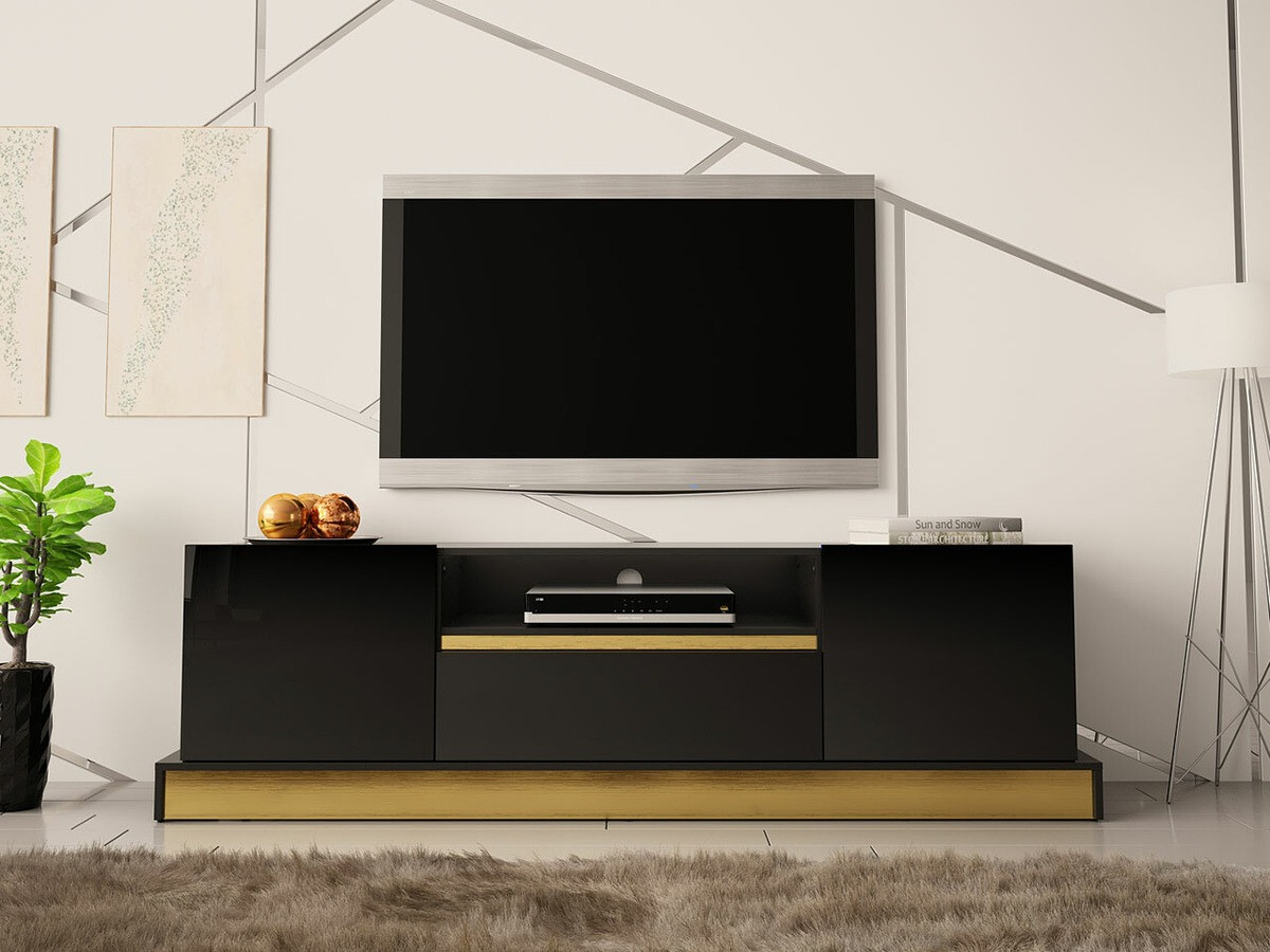TV-állvány Merced 106 (Fekete + Fényes fekete + Aranysárga)