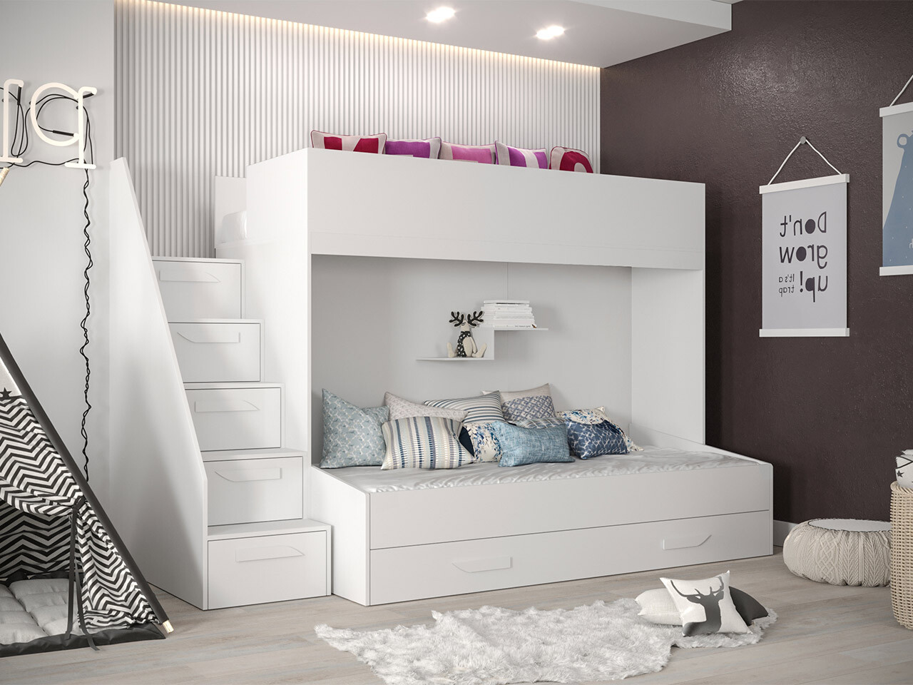 Emeletes ágy Hartford 356 (Fehér + Fényes fehér)