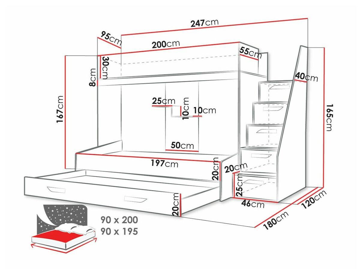 Emeletes ágy Hartford 356 (Fehér + Fényes fehér)