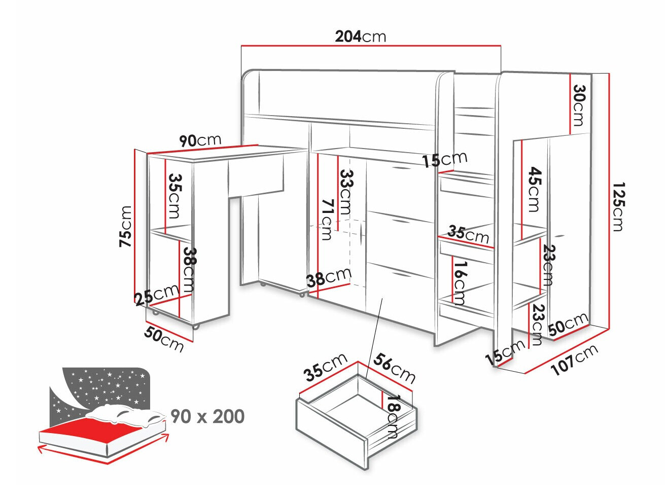 Galériaágy Hartford 363 (Beton + Fehér)