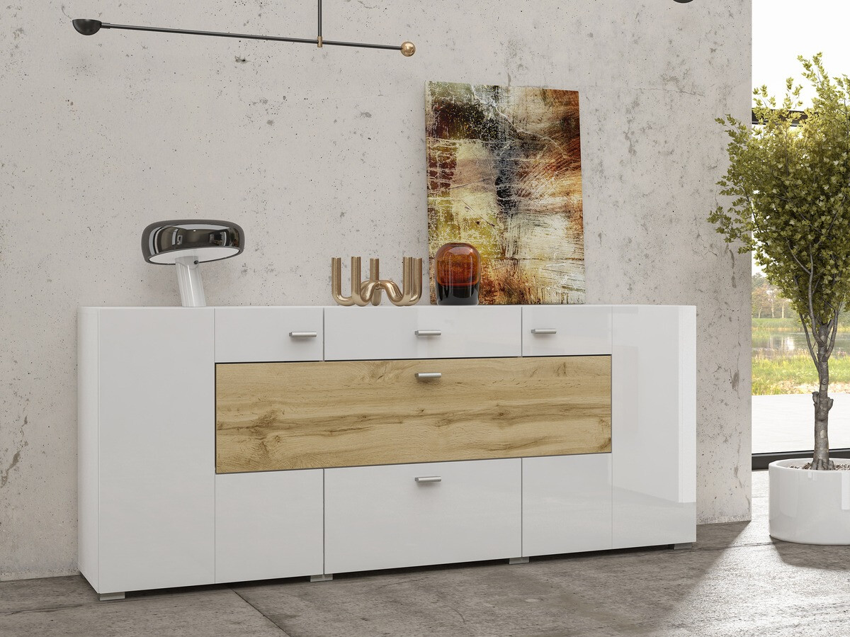Komód Mondalo 104 (Wotan tölgy + Fényes fehér)