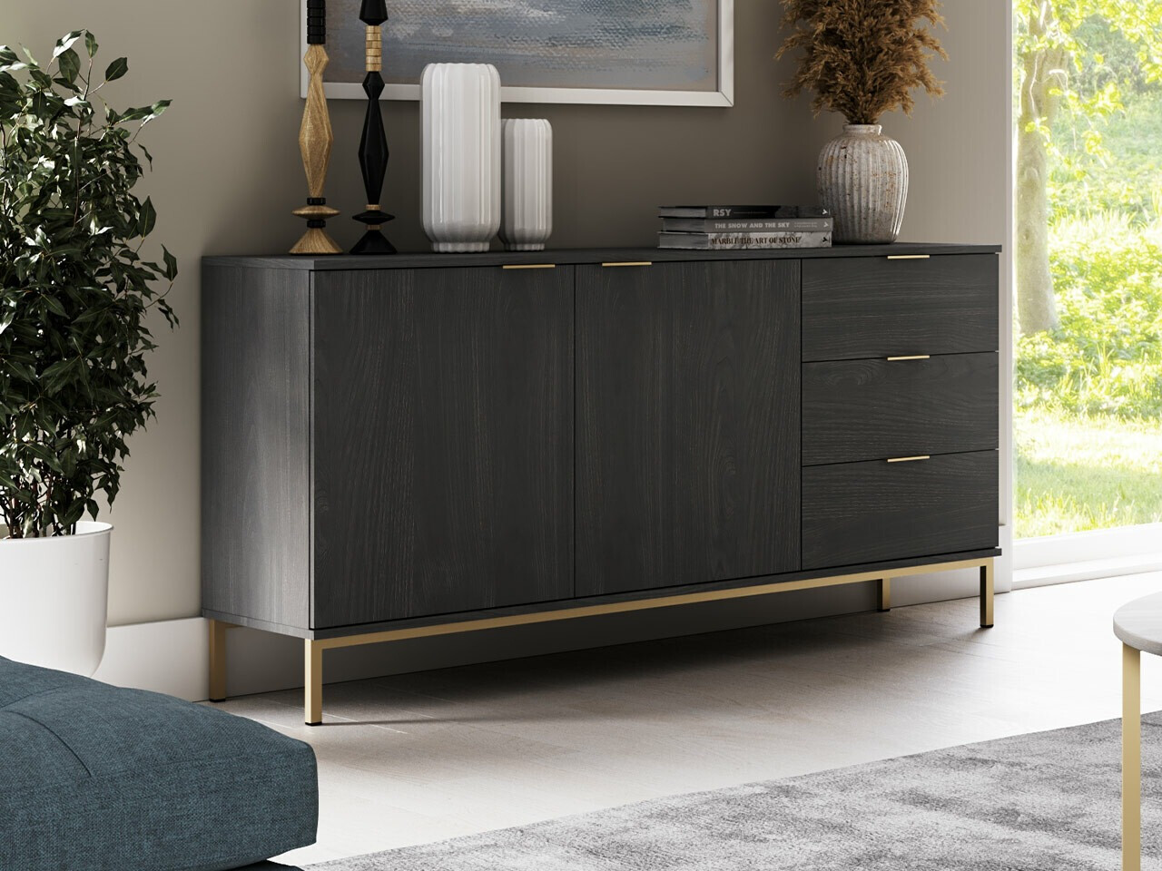 Komód Providence R100 (Fekete tölgy + Aranysárga)