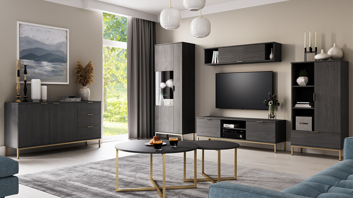 Komód Providence R100 (Fekete tölgy + Aranysárga)