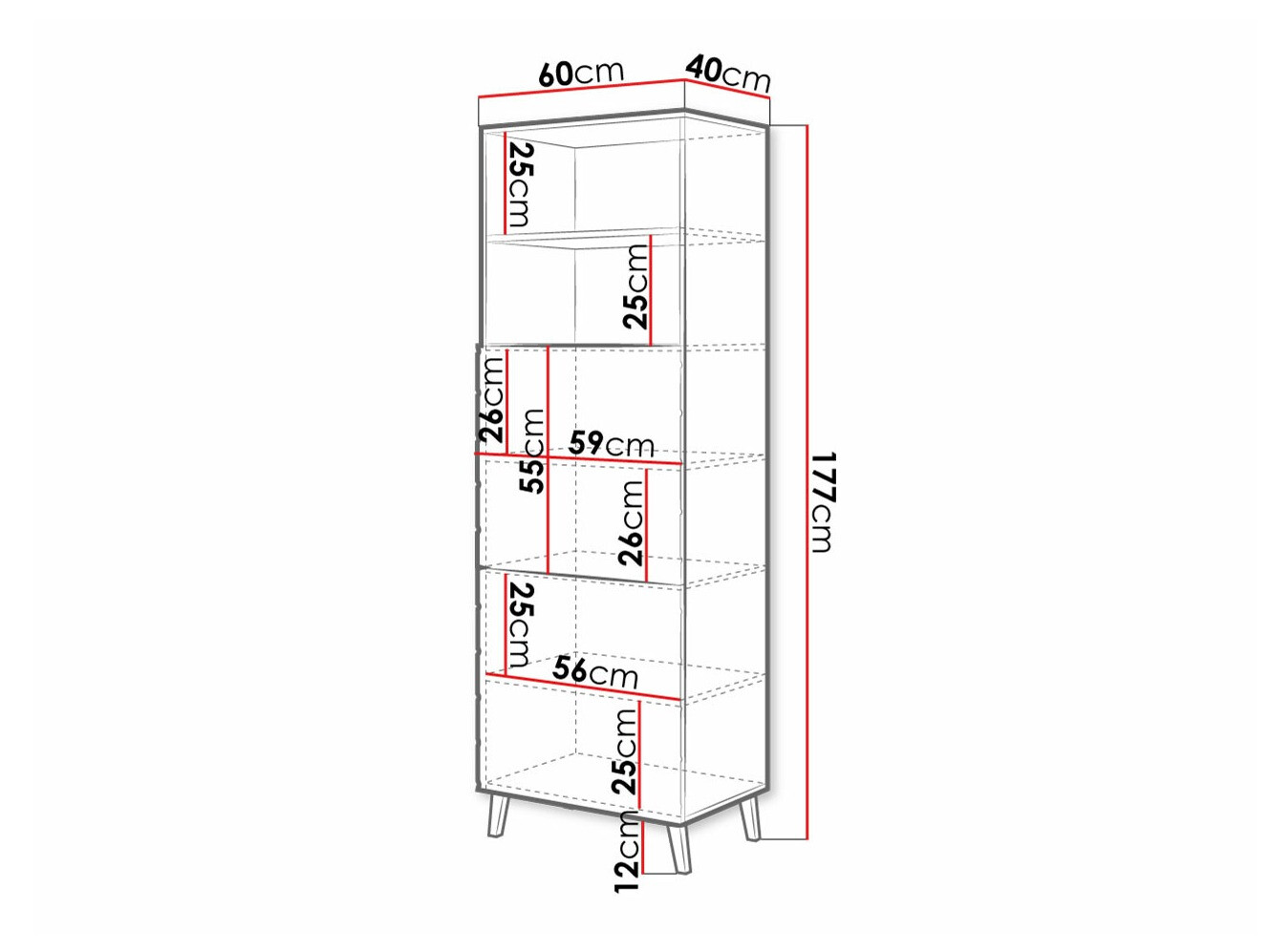 Könyvespolc Charlotte 178 (Fehér + Fényes fehér)