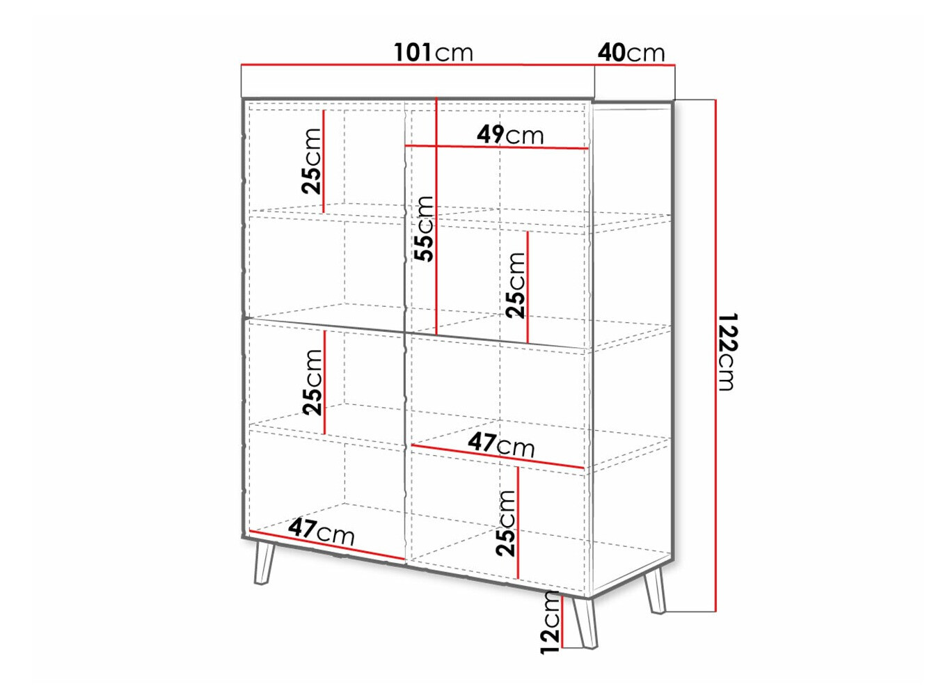 Szekrény Charlotte 179 (Fehér + Fényes fehér)