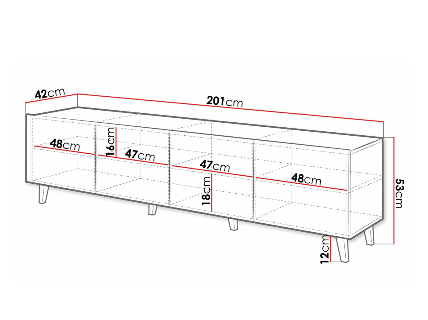 TV-állvány Charlotte 181 (Fehér + Fekete)