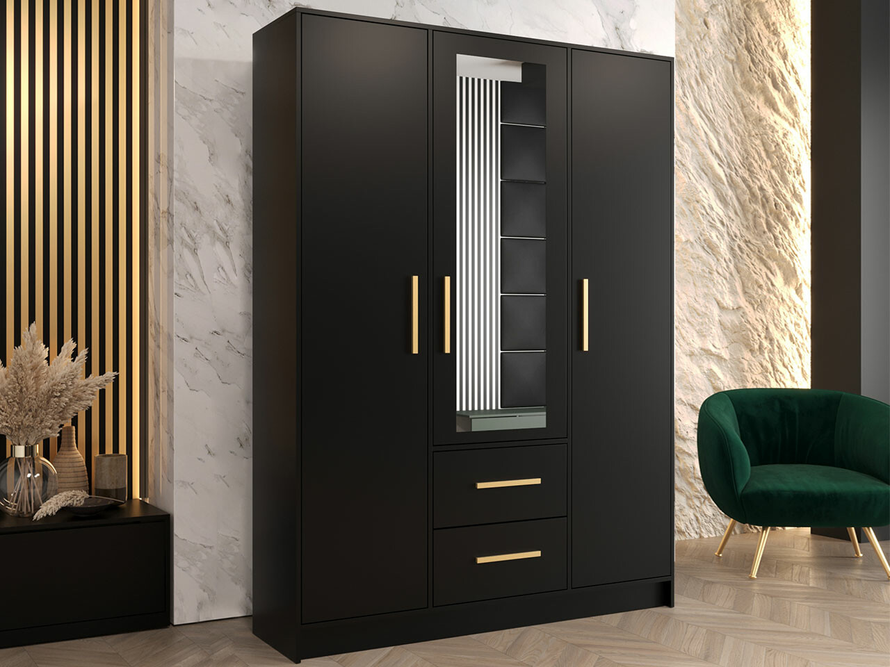 Gardróbszekrény Hartford 373 (Fekete + Aranysárga)