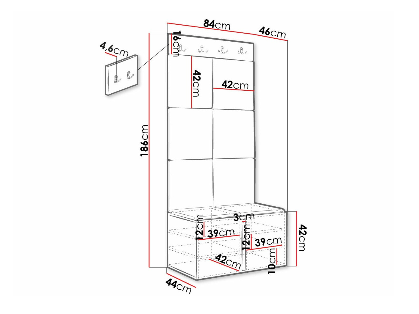 Előszoba garnitúra Hartford 375 (Fekete)