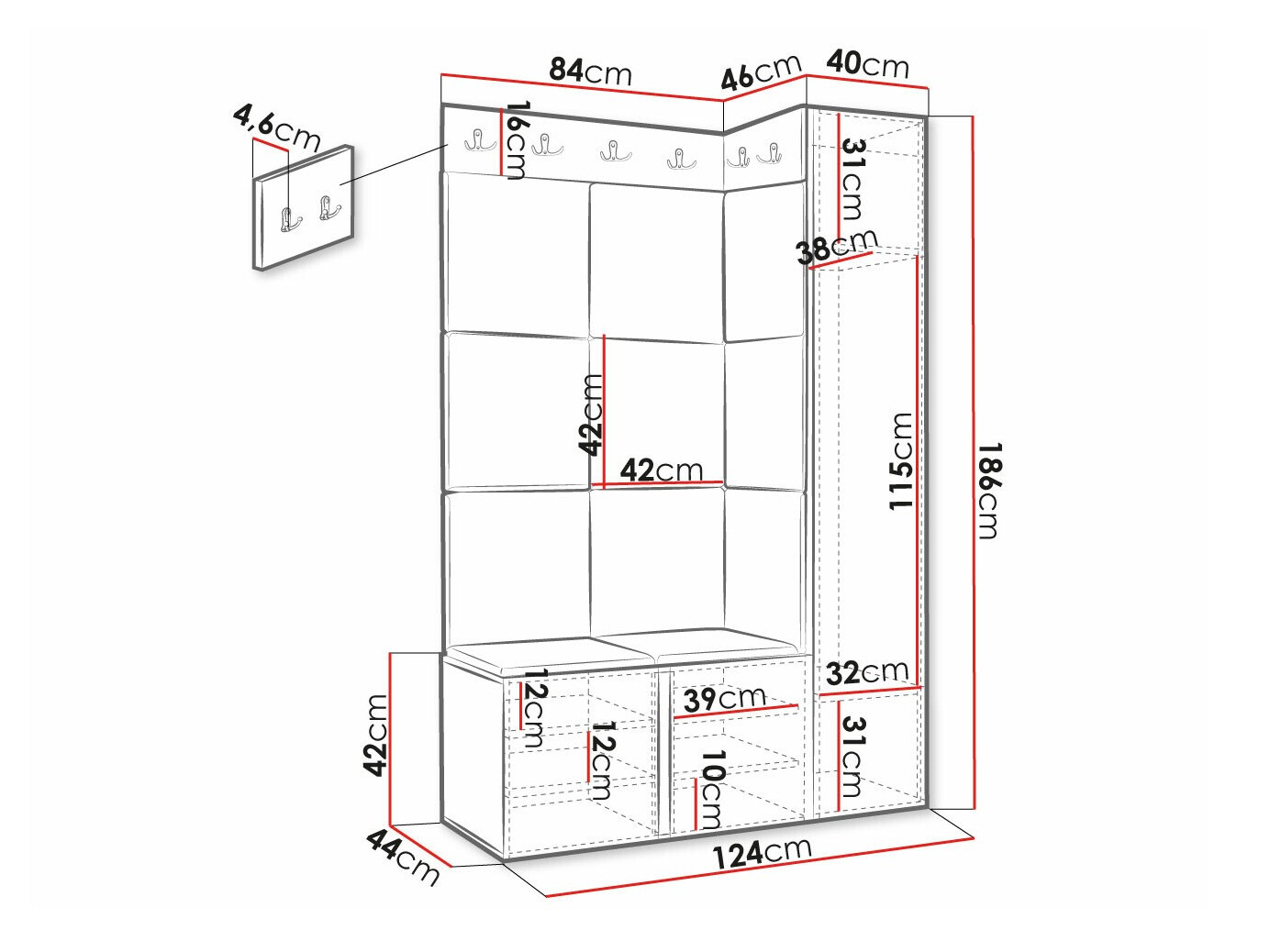 Előszoba garnitúra Hartford 377 (Fekete)