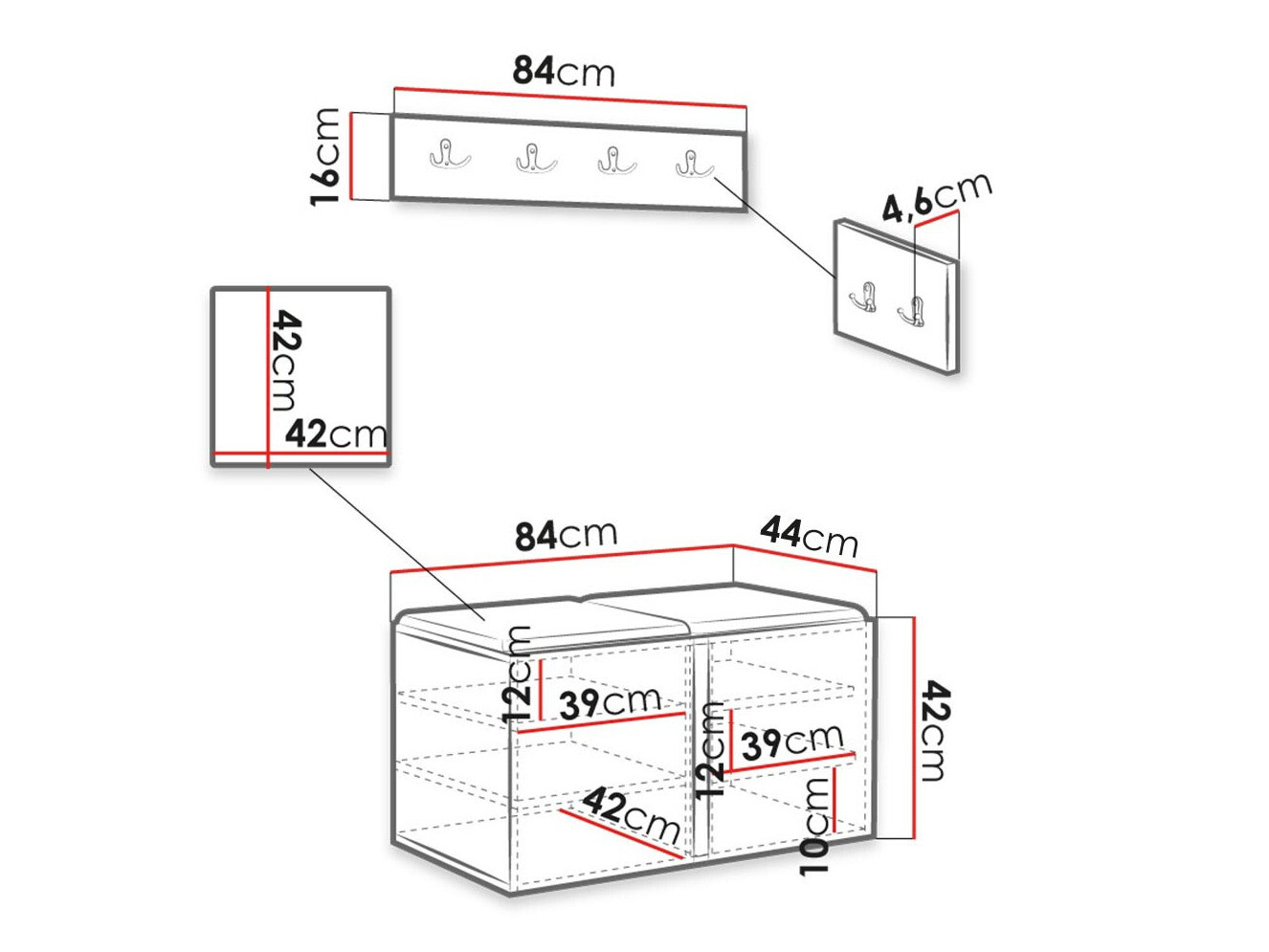 Előszoba garnitúra Hartford 384 (Fekete)