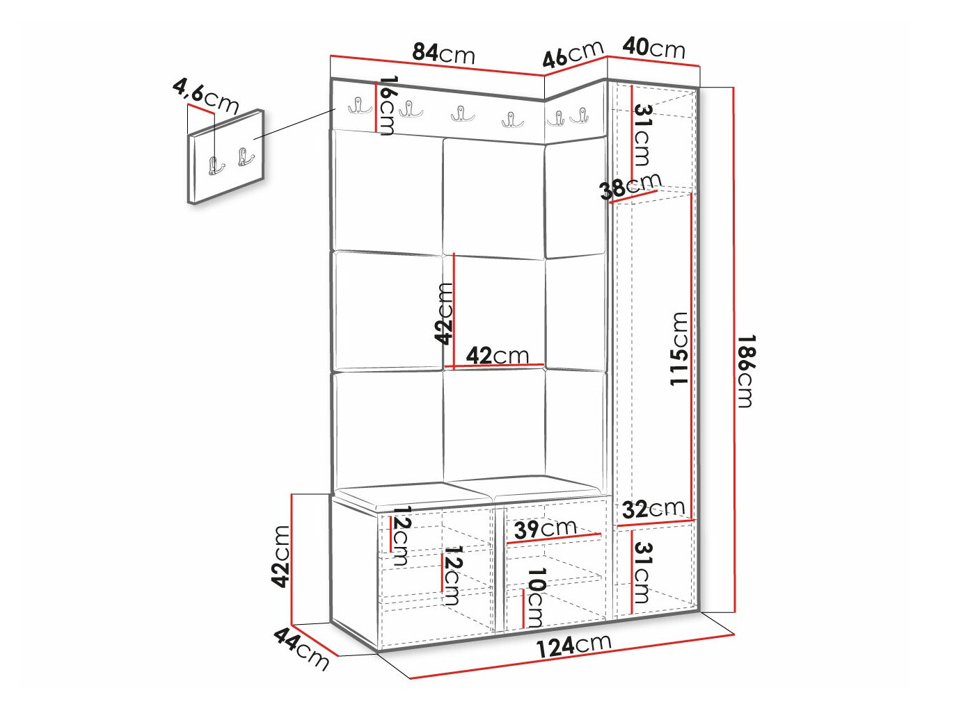 Előszoba garnitúra Hartford 385 (Fehér)
