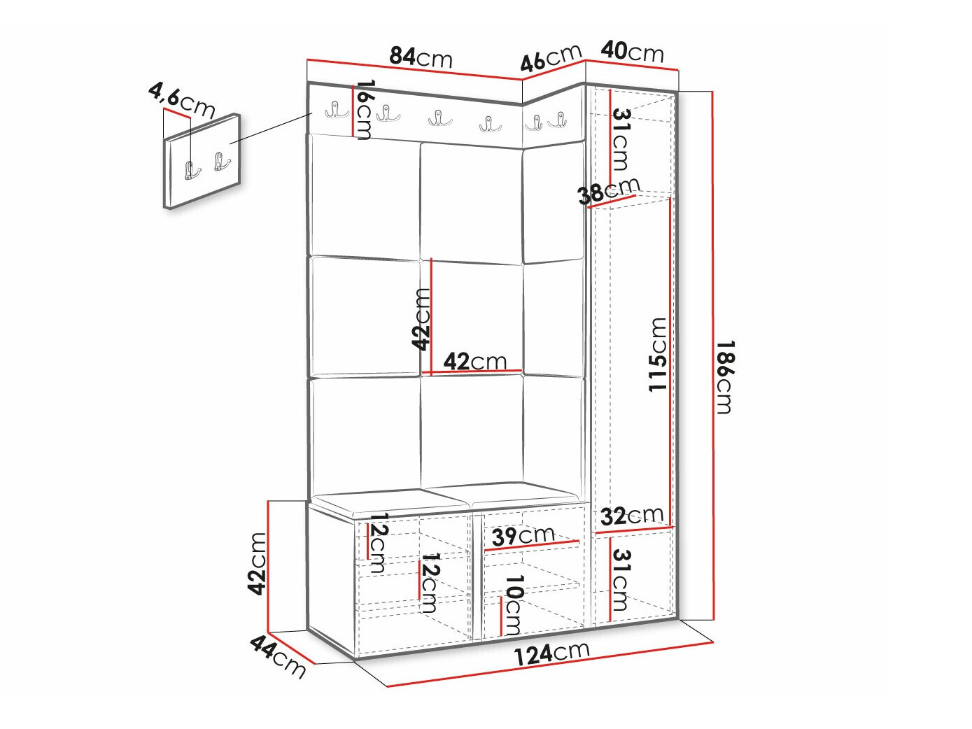 Előszoba garnitúra Hartford 385 (Fehér)