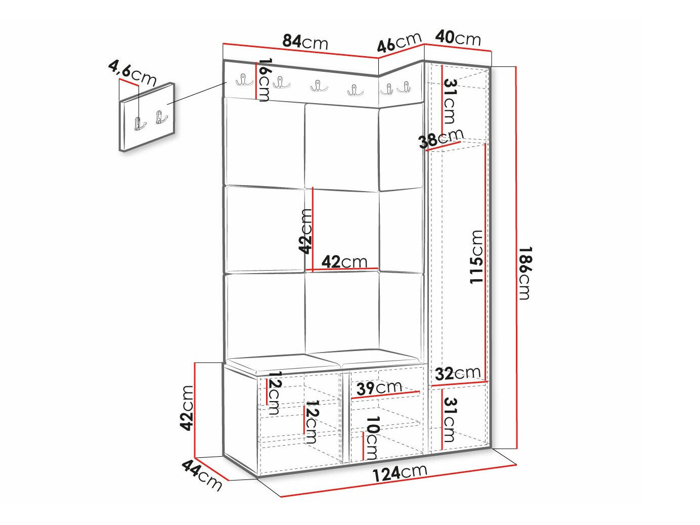 Előszoba garnitúra Hartford 385 (Fehér)