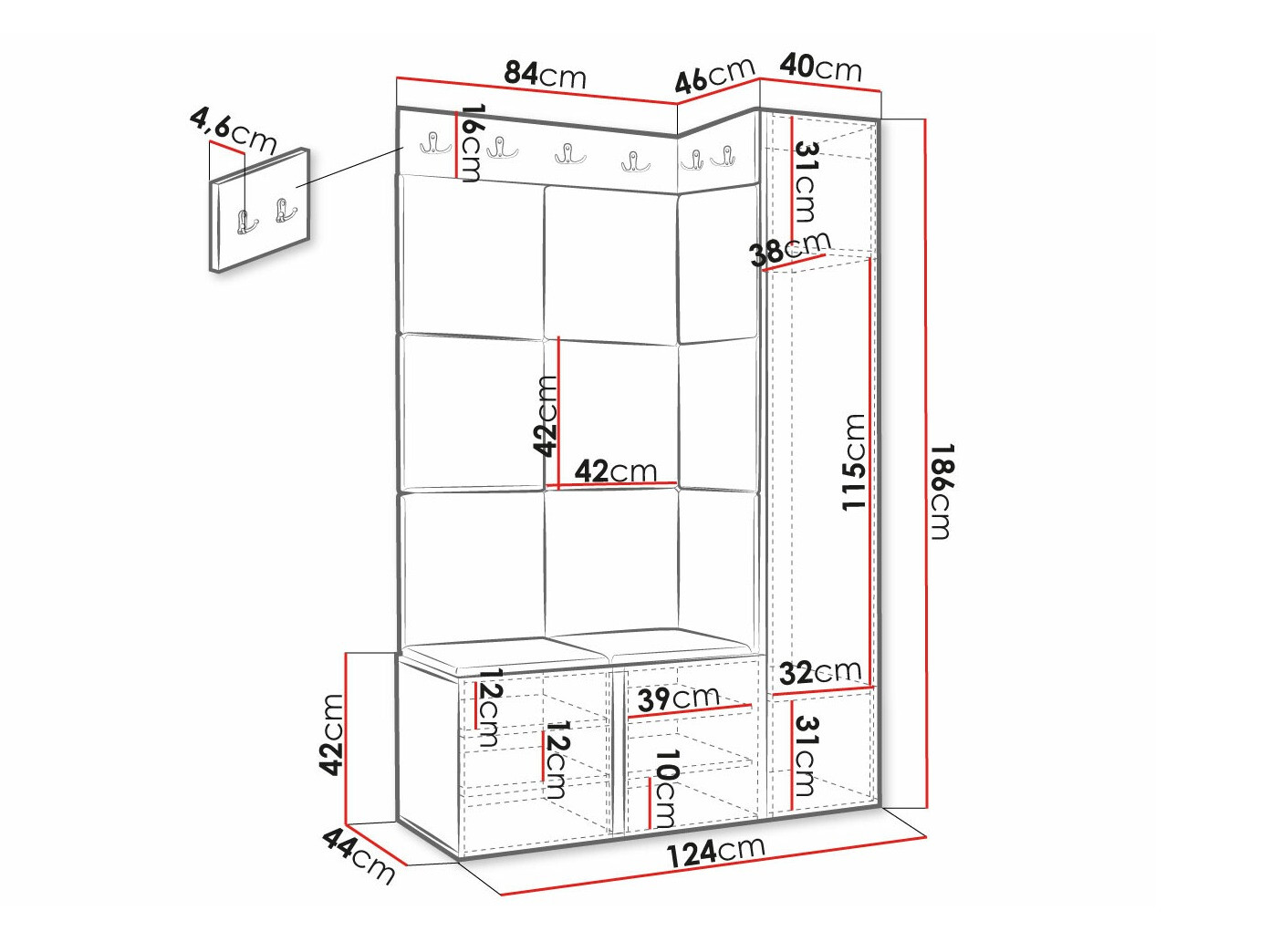 Előszoba garnitúra Hartford 385 (Fekete)