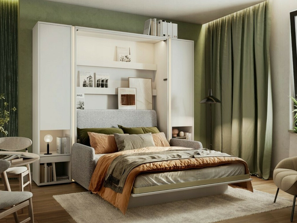 Szekrényágy Concept Pro Lenart VII (Fényes fehér + Szürke)