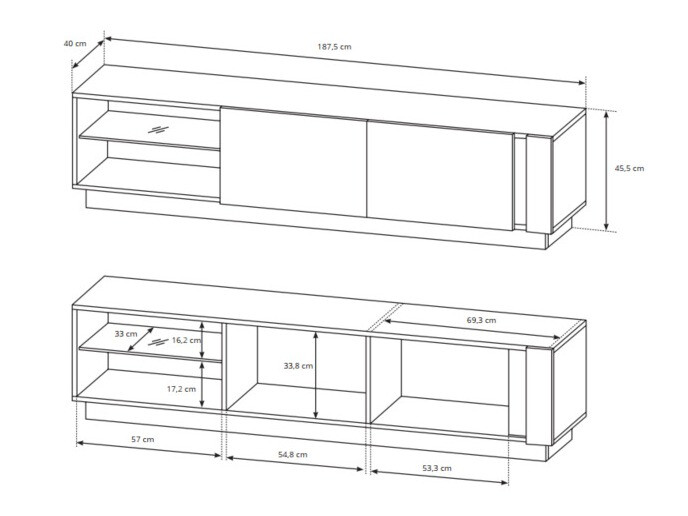 TV-állvány Novbela 108 (Fehér + Fényes fehér + Grandson tölgy)