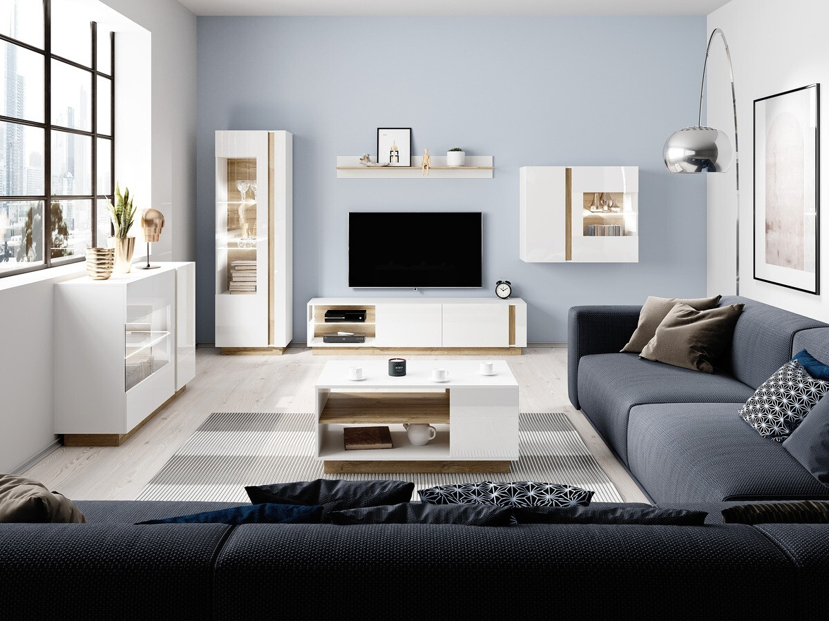 Fali polc Novbela 112 (Fehér + Fényes fehér + Grandson tölgy)