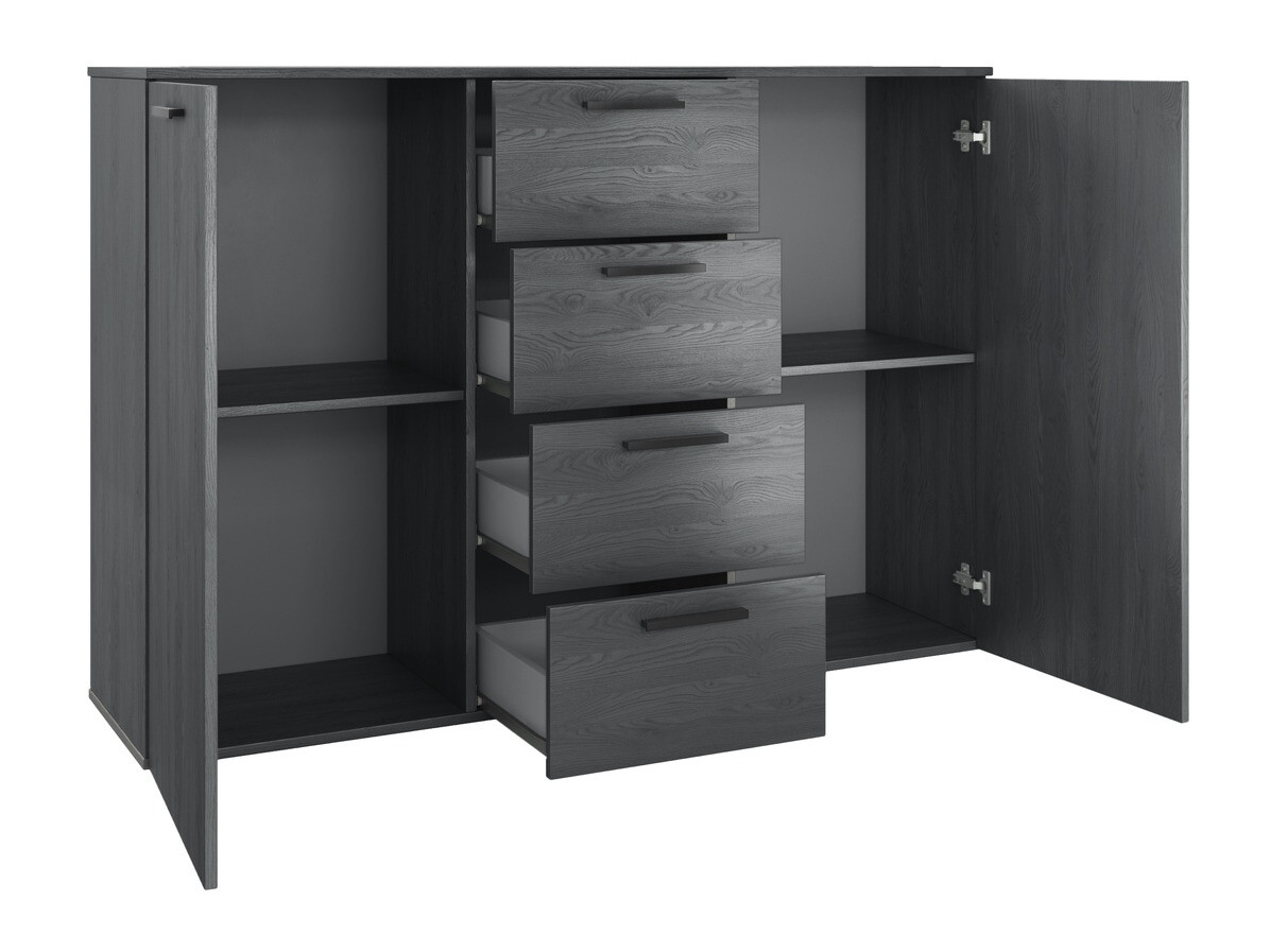 Komód Levruvu 108 (Szürke tölgy + Fekete)