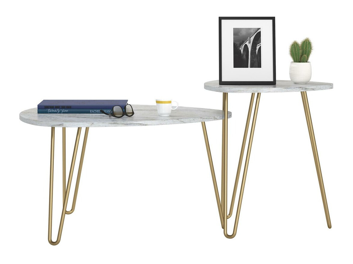 Dohányzóasztal szett Tulsa 561 (Fehér márvány + Aranysárga)