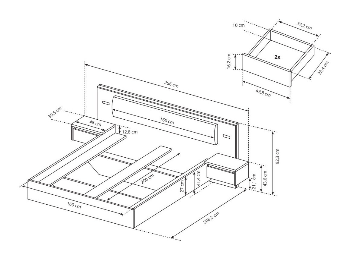 Ágy Evarenoi 103 Éjjeliszekrényekkel