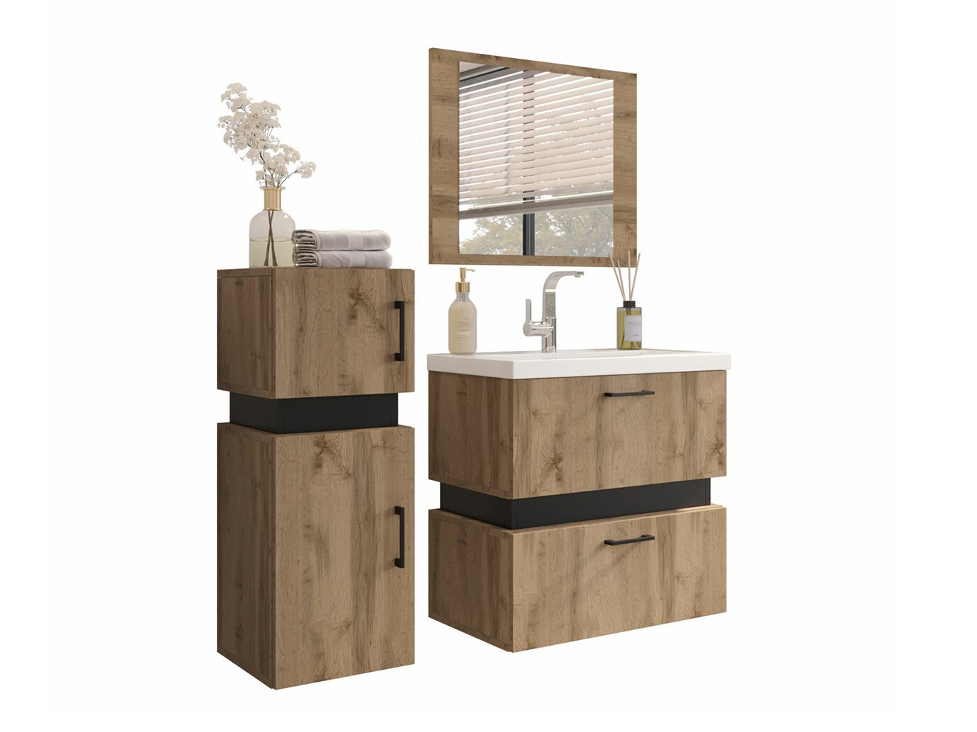 Fürdőszoba garnitúra Hartford C103 (Wotan tölgy + Fekete)