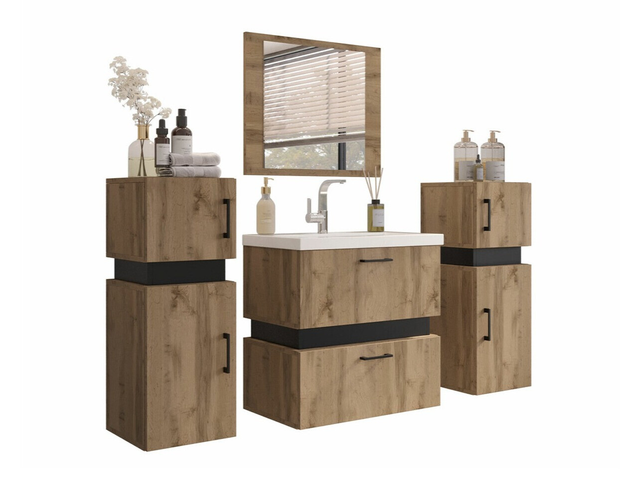 Fürdőszoba garnitúra Hartford C105 (Wotan tölgy + Fekete)