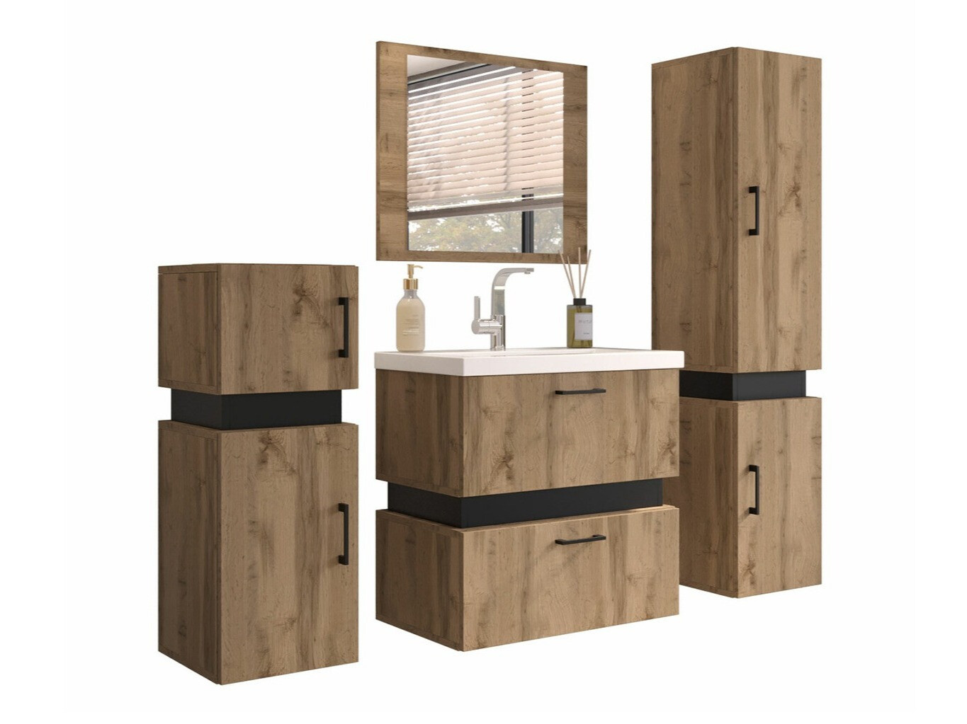 Fürdőszoba garnitúra Hartford C100 (Wotan tölgy + Fekete)