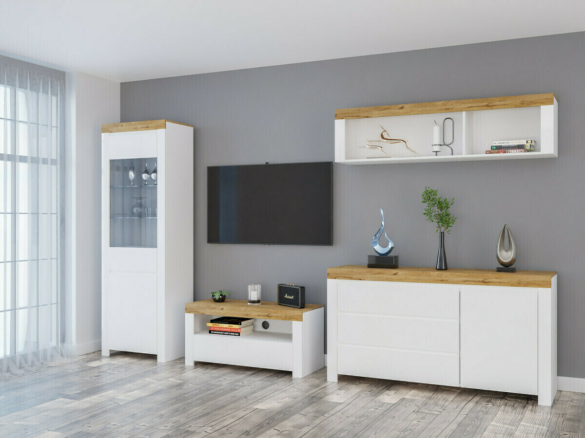 Fali polc Sonsoru 109 (Fehér + Fényes fehér + Wotan tölgy)