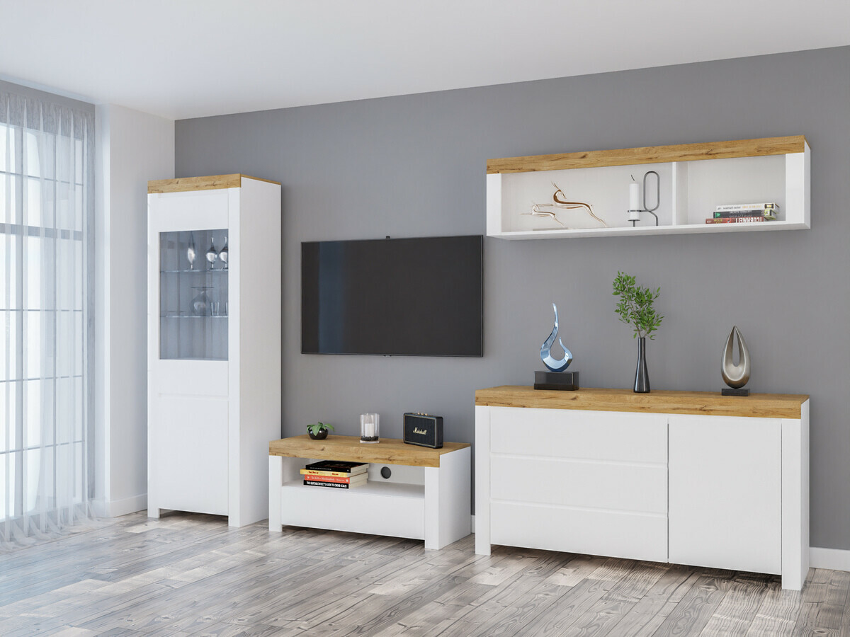 Nappali szett Sonsoru 144 (Fehér + Fényes fehér + Wotan tölgy)