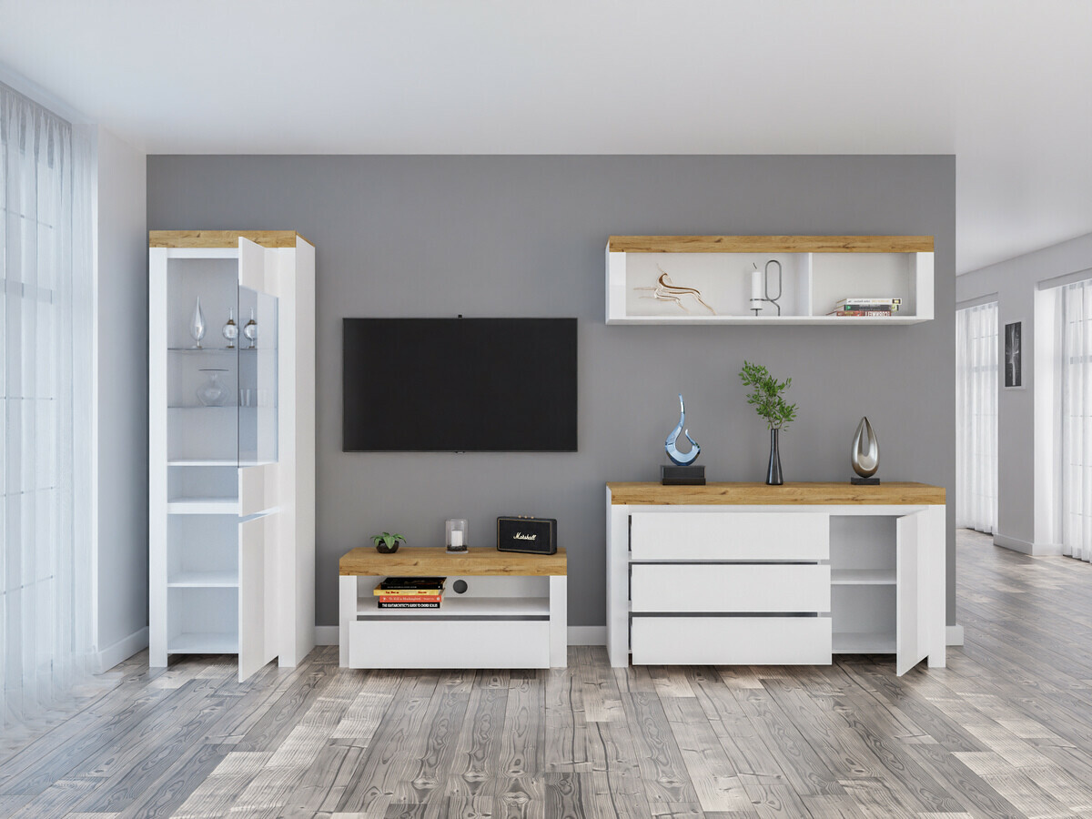 Nappali szett Sonsoru 144 (Fehér + Fényes fehér + Wotan tölgy)