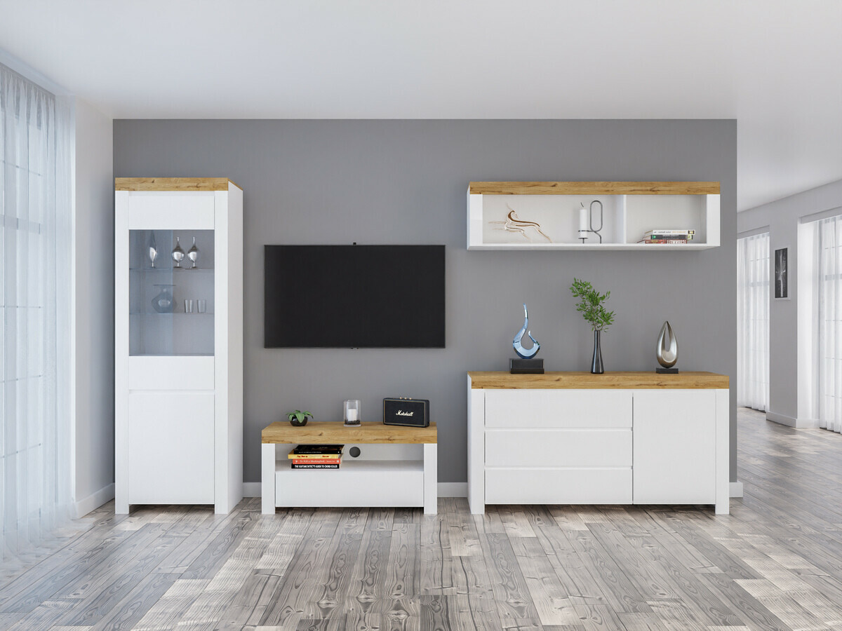 Nappali szett Sonsoru 144 (Fehér + Fényes fehér + Wotan tölgy)