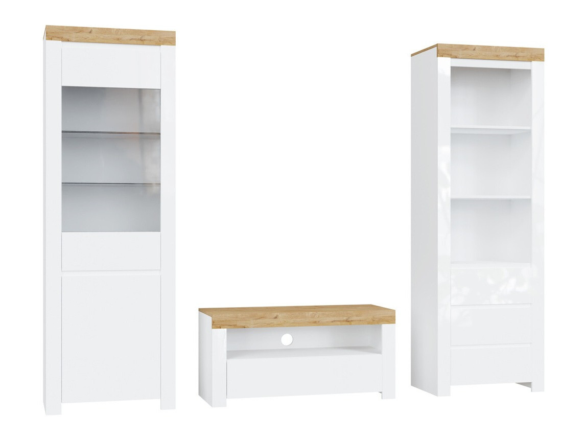 Nappali szett Sonsoru 145 (Fehér + Fényes fehér + Wotan tölgy)