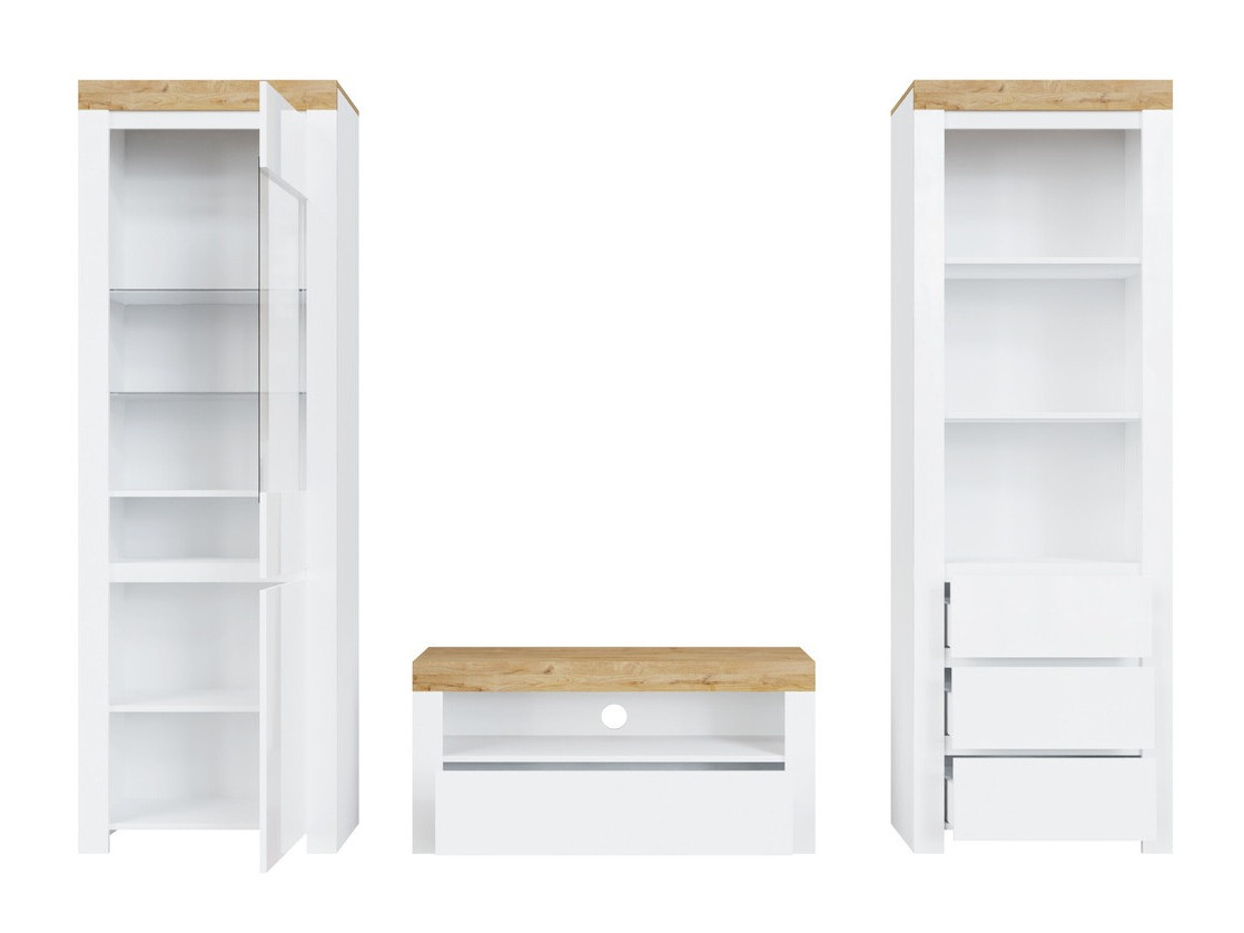 Nappali szett Sonsoru 145 (Fehér + Fényes fehér + Wotan tölgy)